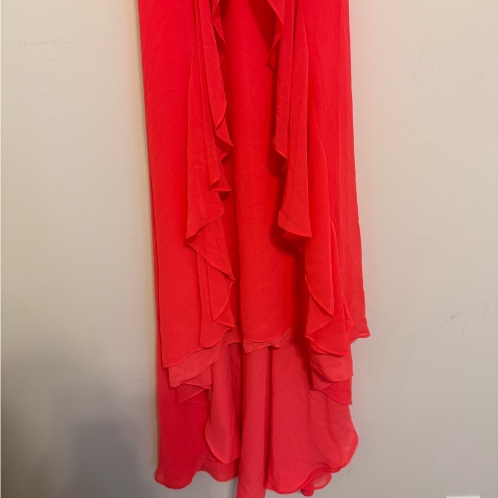 2/$30 Jennifer Lopez - Vibrant Coral Ruffle Maxi High Low Dress - Isla del Sol - Picture 5 of 9
